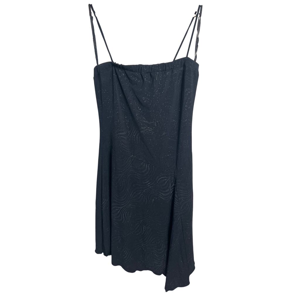 Vintage Rag Black Spaghetti Strap Dress Asymmetrical Shimmer Large